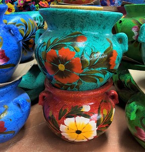 Red Clay Maceta Chata Painted Med 19dx15.75hin