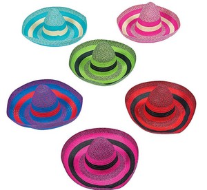 Sombrero Straw Bright Stripe Dif Colors Adult 24in