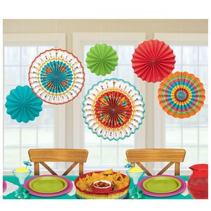 Fiesta Paper Fan Decorations 6 - 8in-16in