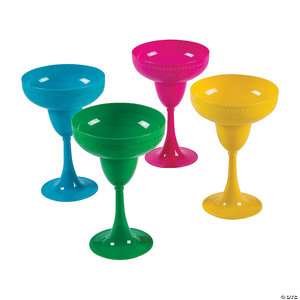 Margarita Glass Plastic Embossed Solid Fiesta Colored 6.5in 8oz (6pcs)